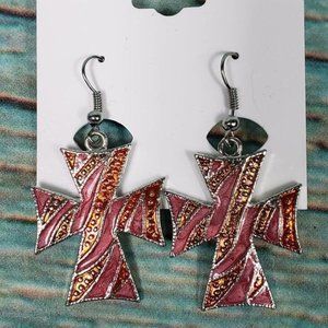 Red Biker Chick Surfer Chopper Cross Earrings NWT